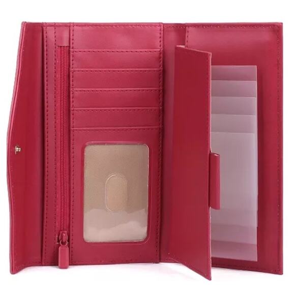 Julia Buxton Heiress Leather Checkbook Wallet Red Leather RFID Organizer Clutch - Picture 7 of 7